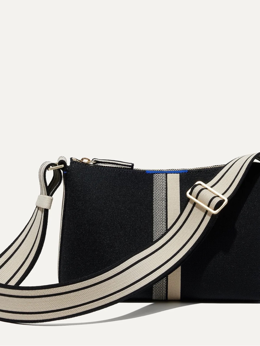 Rothy’s Casual Crossbody in Black and Ivory Stripe